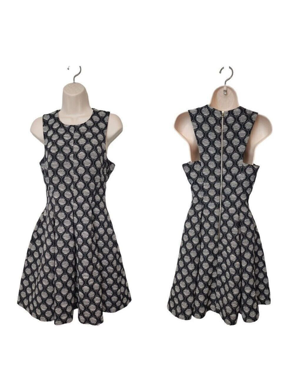 H&M Black Multicolor Sleeveless Dress Pockets US 8